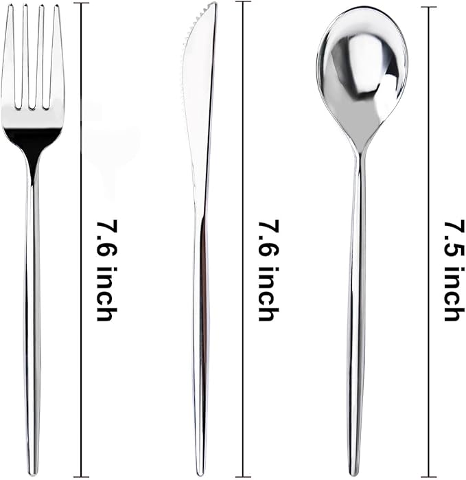 U-QE 180Pcs Silver Plastic Forks, Disposable Heavy Duty Plastic Forks, Heavyweight Silver Plastic Silverware, Plastic Flatware Perfect For Parties, Weddings and Other Daily Events
