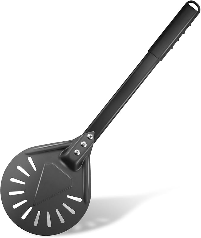 Pizza Turning Peel 7 Inch Round Anodized Aluminum Perforated Pizza Peel Turner With Metal Handle Pizza Paddle Spinner For Outdoor Pizza Oven Accessories