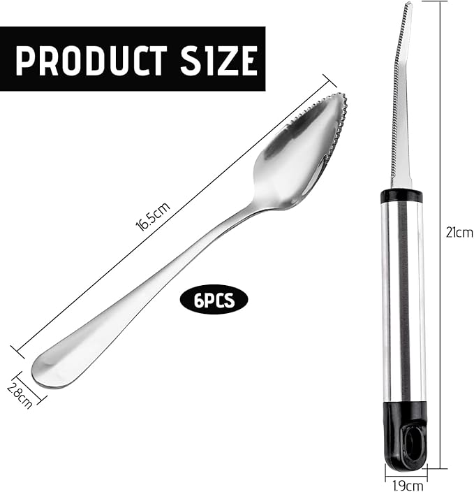 WXJ13 7 PCS Grapefruit Spoons and Grapefruit Knife, Stainless Steel Grapefruit Dessert Spoon Serrated Grapefruit Utensils Tools for Citrus Fruits Kiwi Lemon Desserts Salads