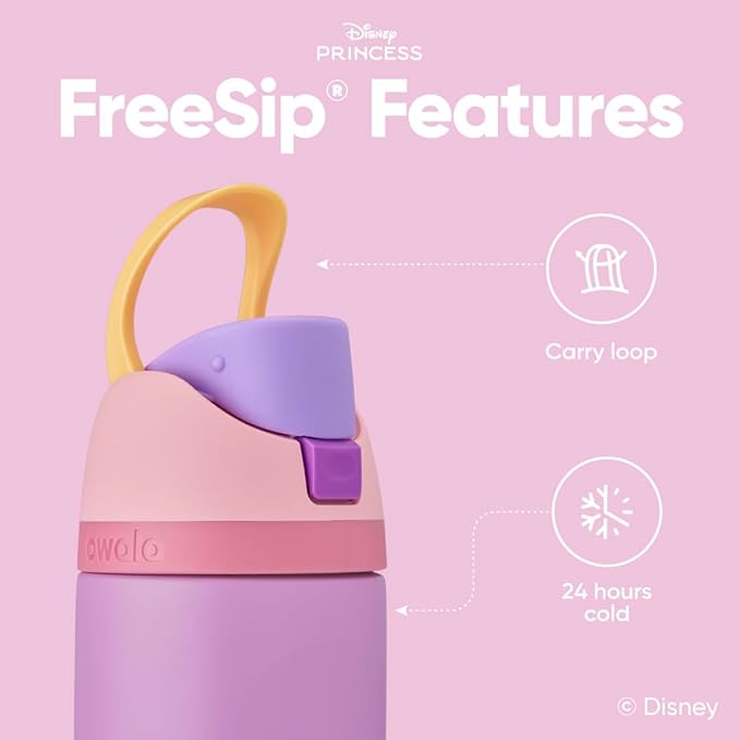 Owala Disney Princess FreeSip Insulated Stainless Steel Water Bottle with Straw for Sports and Travel, BPA-Free Sports Water Bottle, 24 oz, Rapunzel
