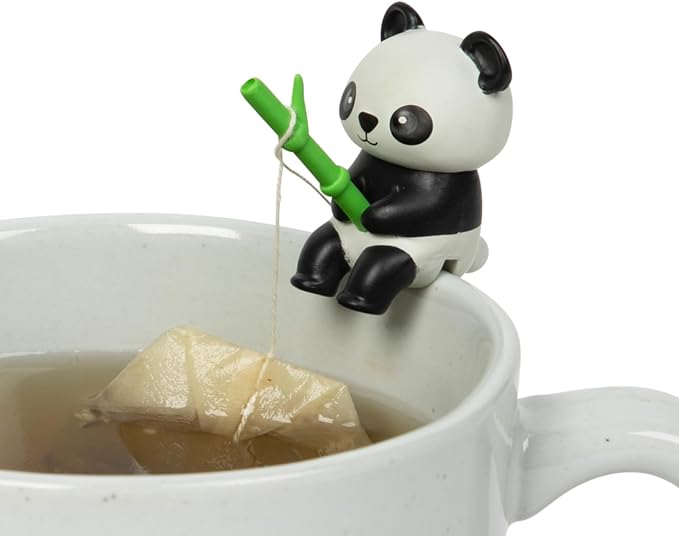Tea Mates - 1pc Cute Fishing Panda - Tea Bag Holder and String Rest - Tea Accessory for Cup and Mug - Unique Funny Novelty Toy Gift Idea - Animal Figurine Drink Marker