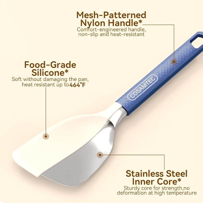 Silicone Small Spatula for Cooking Flexible Beveled Turner with Solid Inner Core and Heat Resistant Nylon Handle Ideal Spatula for Non-Stick Cookware