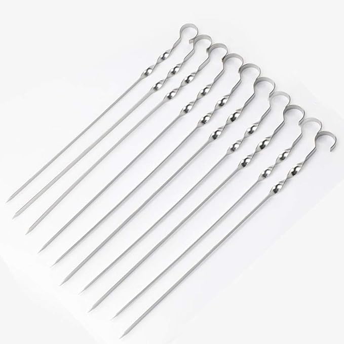Antallcky 12 Pack Kabob Skewers BBQ Barbecue Skewers Stainless Steel Sticks Heavy Duty Large Wide Reusable with Nonslip Ring Handle Ideal for Shish Kebab Chicken Shrimp and Vegetables (22 inch)