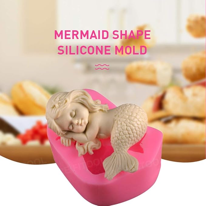 OBTANIM Silicone Mermaid Fondant Mold Cute 3D Sleeping Baby Girl Mould Cake Topper DIY Decoration Baking Tool for Sugarcraft, Chocolate, Candle, Soap Making and Crafting