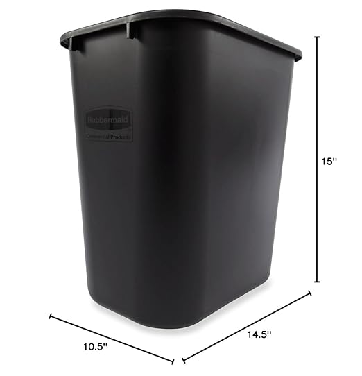 Rubbermaid Commercial Products Resin Wastebasket/Trash Can, 7-Gallon/28-Quart, Black, Plastic, for Bedroom/Bathroom/Office, Fits Under Desk/Sink/Cabinet