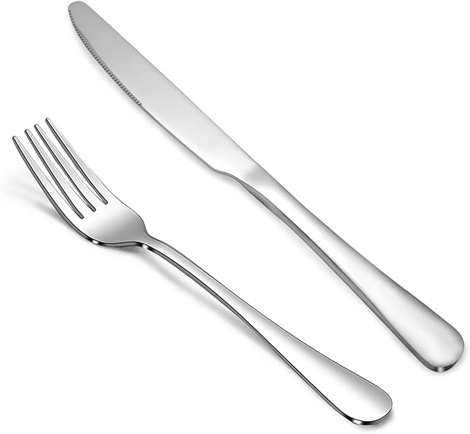 SANTUO 24 Pcs Silverware Set with 12 Dinner Knives and 12 Dinner Forks,Flatware Set with Top Food Grade Stainless Steel,Tableware Cutlery Set For Home Restaurant Hotel, Mirror Finish, Dishwasher Safe