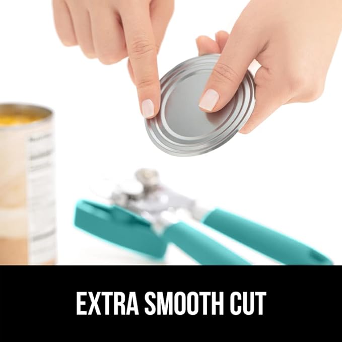 GORILLA GRIP Heavy Duty Stainless Steel Smooth Edge Manual Can Opener and Bottle Openers, Soft Comfortable Handle, Oversized Handheld Turn Knob, US Designed Multifunctional Kitchen Tool, Turquoise