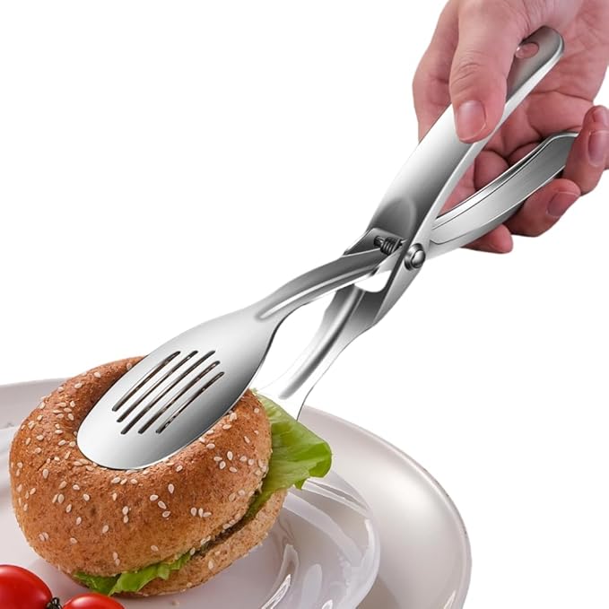 Kitchen Metal Tongs, Heat-Resistant 600°C Stainless Steel Cooking Tongs, Perfect for Food, Steak,Bread,Pizza,Salads and BBQ,Stable Clamping and Flipping Performance.