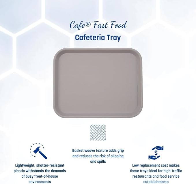 Carlisle FoodService Products Cafe Plastic Fast Food Tray, 14" x 18", Gray, (Pack of 12)