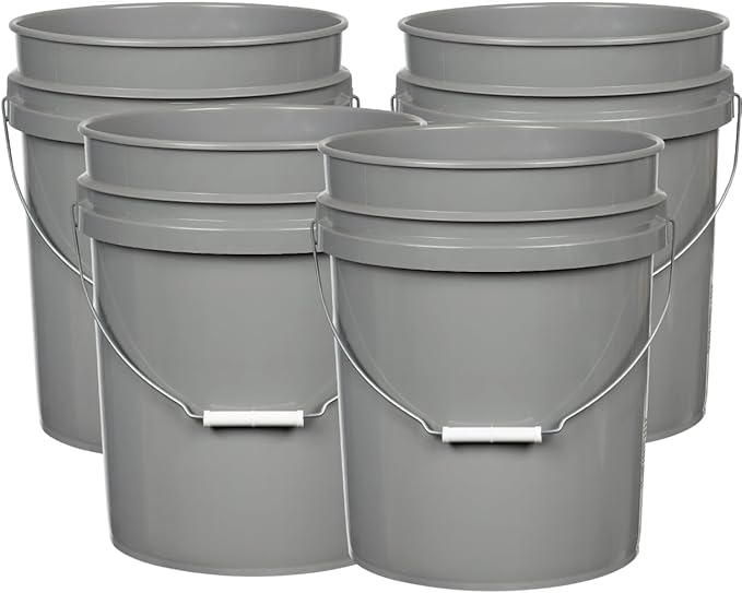 House Naturals 5 Gallon Premium HPDE Plastic Bucket - Made in USA Food Grade Storage Container, BPA Free All Purpose Pail (4, Gray)