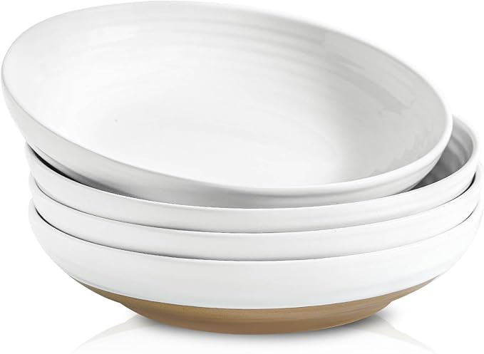 Hasense Pasta Bowls Set of 4, 8.7 Inch Ceramic Serving Bowls for Entertaining, 32 Oz Stackable Bowl Set for Soup, Pasta, Salad - Dishwasher & Microwave Safe, White