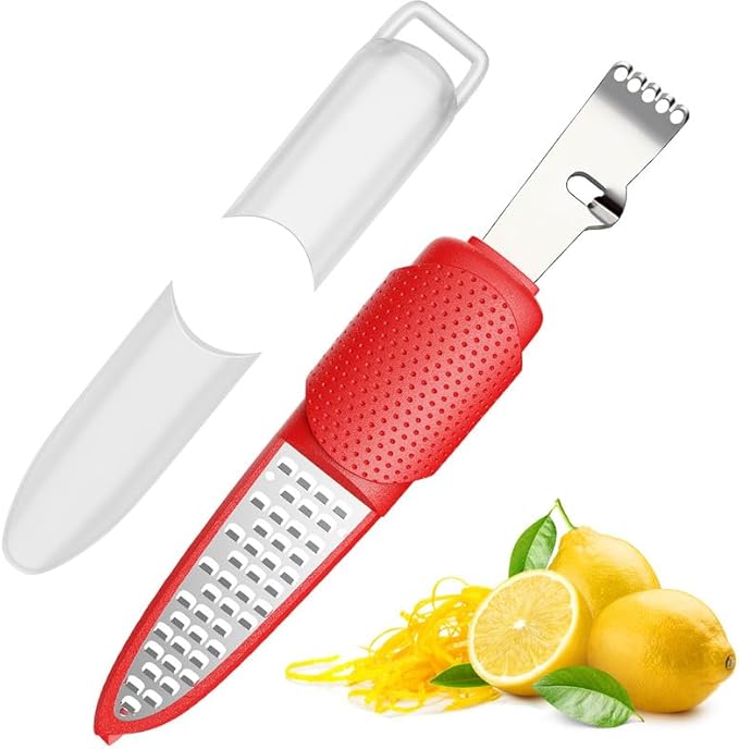 Pisol Lemon Citrus Orange Zester and Grater Tool, Cheese Grater & Vegetable Grater for Lime, Garlic, Ginger, Chocolate, Fruits, Dishwasher Safe, Red