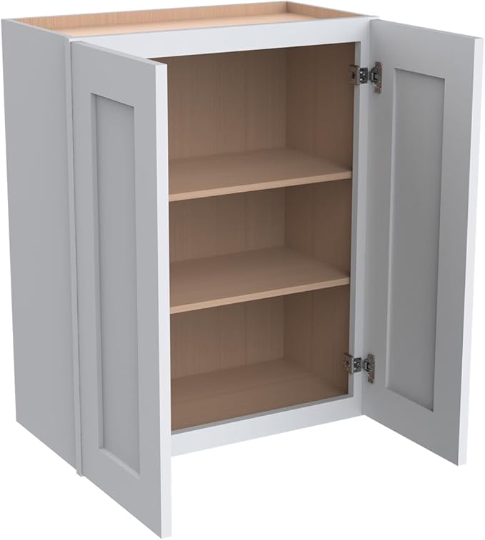 Wall-Mounted Cabinet – Solid Wood Shaker Style Medicine Cabinet with Adjustable Shelves & Soft-Close Doors for Bathroom, Kitchen, and Office Storage (White, 24" W x 12" D x 30" H)