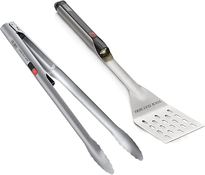Grill Light 2-Piece Stainless Steel LED Spatula & Tong BBQ Grilling Set - Personalized, Engraved