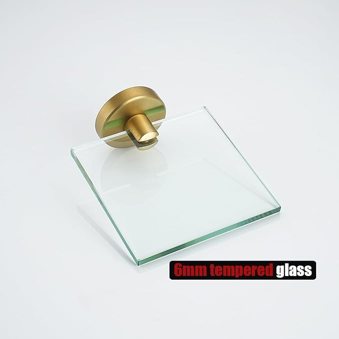 JQK Small Floating Glass Shelves Gold, 4 Inch Display Ledges for Wall, Mini Decor, Living Room Bedroom Bathroom, Tempered Glass Shower Storage, 2 Pack, TGS101L4-BG-P2