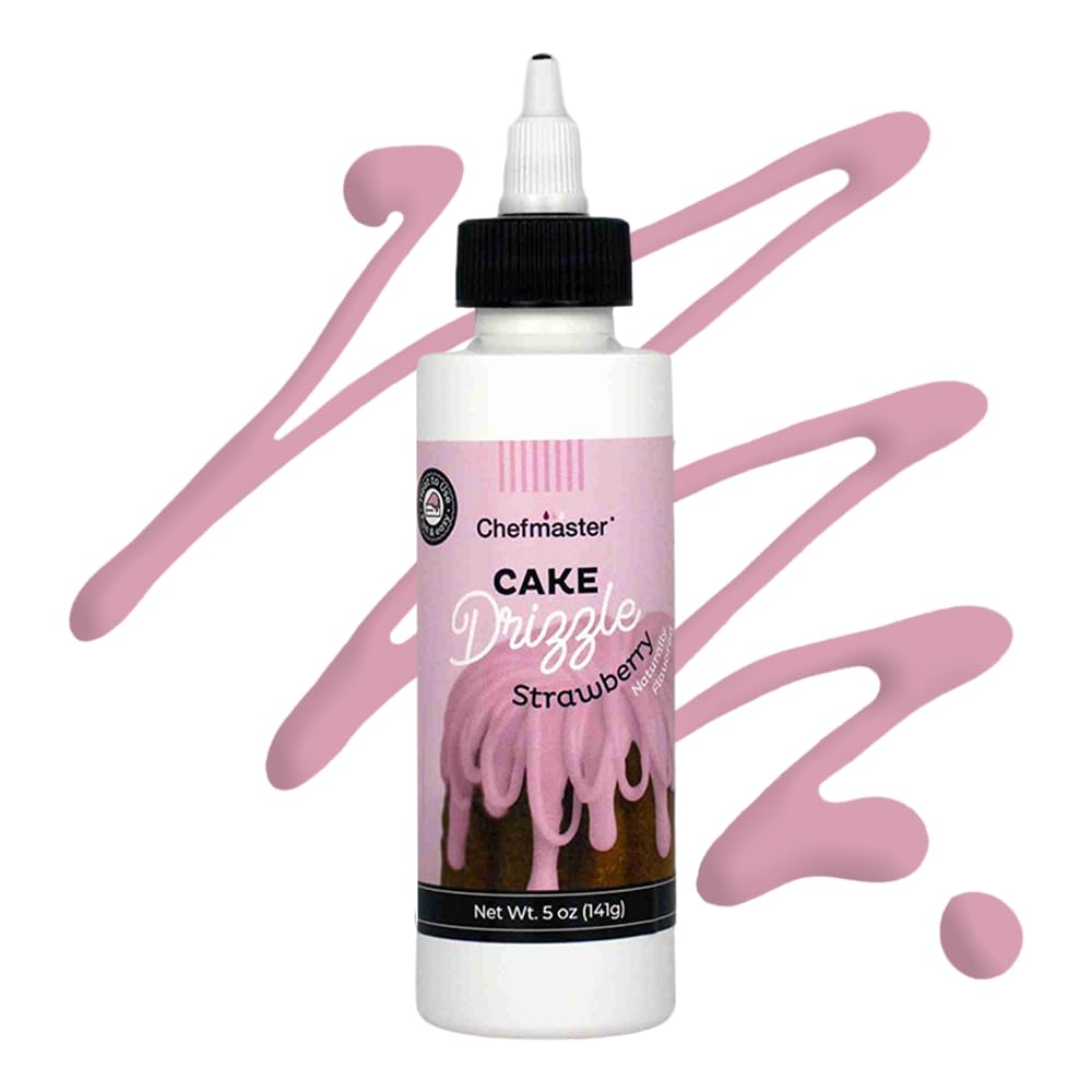 Strawberry-Flavored Cake Drizzle by Chefmaster, Edible Cake Drip Frosting for Decorating, Drip for Cakes, Cupcakes, Cookies, Donuts, 5 oz