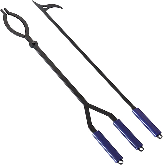 40" Fire Log Tongs Firewood Grabber and Fire Poker Set,Large Fire Pit Tool Outdoor/Indoor Bonfire Campfire Backyard Deck Camping Log Grabber Rustproof Safely Moves Firewood
