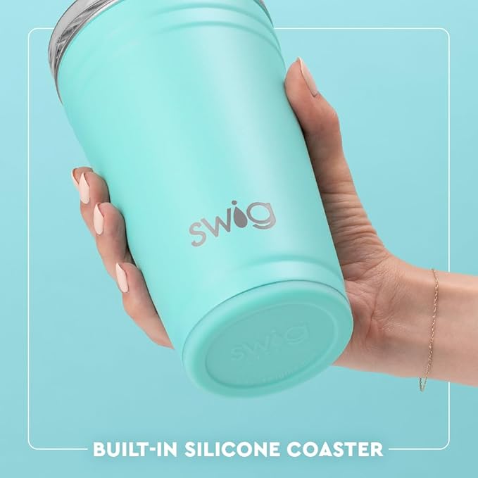 Swig Life 24oz Party Cup, Stackable Insulated Travel Coffee Tumbler with EZ Slider Lid, Cup Holder Friendly, Stainless Steel 24 oz Tumbler, Reusable Coffee Mug (Errbody Camp)