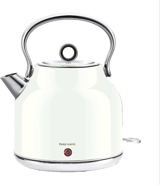 Electric Kettle – 1.7L Stainless Steel Kettle with Keep Warm Function, 1500W Fast Boil Kettle with LED Indicator, Auto Shut-off & Boil-Dry Protection Cordless Design, Rotational Base (White)