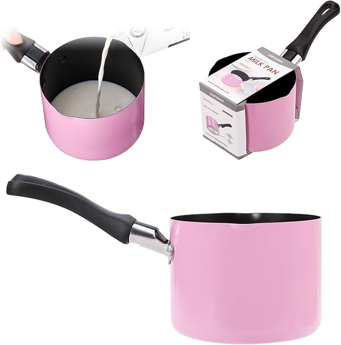 Mini Saucepan, 0.5QT Pink Nonstick Butter Warmer with Handle 2 Pour Spouts Multi Milk Pot Stockpot Practical Small Melting Pot