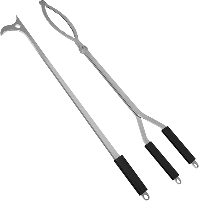 40" Fire Tongs Fire Pit Tongs Set, Stainless Steel Fireplace Tongs Log Grabber Suitable for Outdoor Fireset Fire Pit Bonfire Camp Fire Backyard Deck Indoor Fireplace Tools