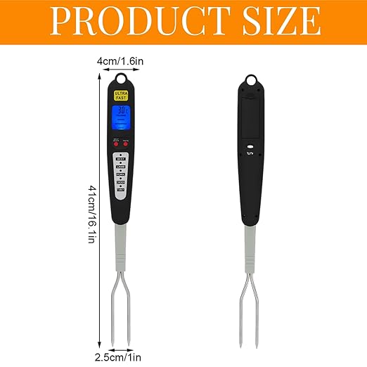 Digital Meat Thermometer Fork, Fast Read Grill Thermometer with LED Display and Stainless Steel Probes for Steak Chicken Pork Turkey Hot Grilled Food for Men Him Dad