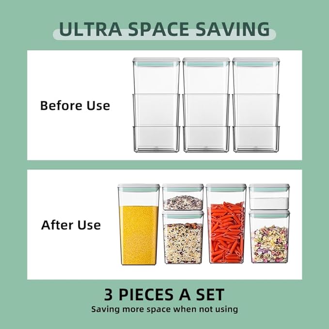 Food Storage Containers with Lids Airtight- 3Pcs BPA-Free Kitchen and Pantry Organization Pop Containers, Leakproof Stackable Kitchen Storage Containers for Cereal, Flour, Sugar (0.5, 1.2, 1.8 QT)