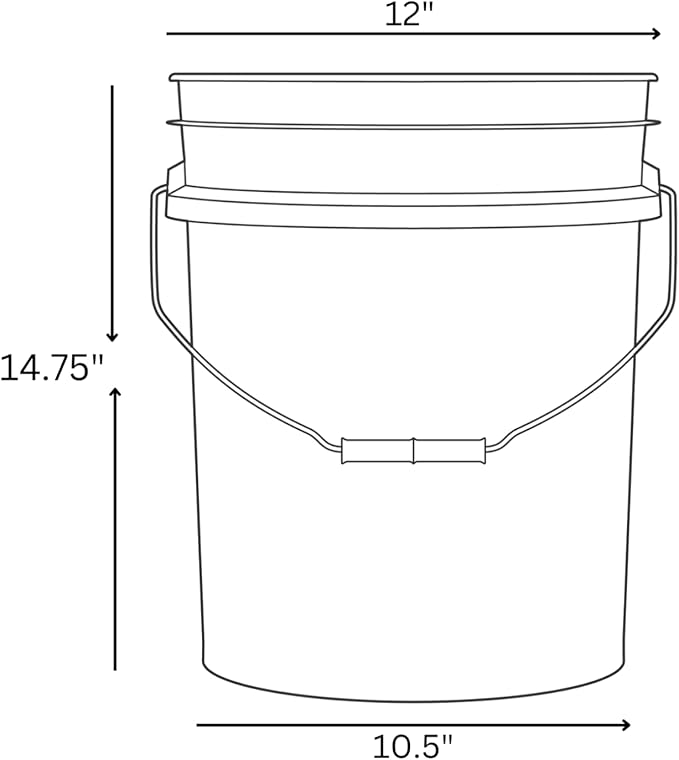 House Naturals 5 Gallon Premium HPDE Plastic Bucket - Made in USA Food Grade Storage Container, BPA Free All Purpose Pail (2, Black)