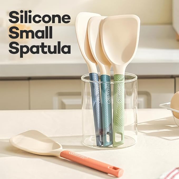 Silicone Small Spatula for Cooking Flexible Beveled Turner with Solid Inner Core and Heat Resistant Nylon Handle Ideal Spatula for Non-Stick Cookware