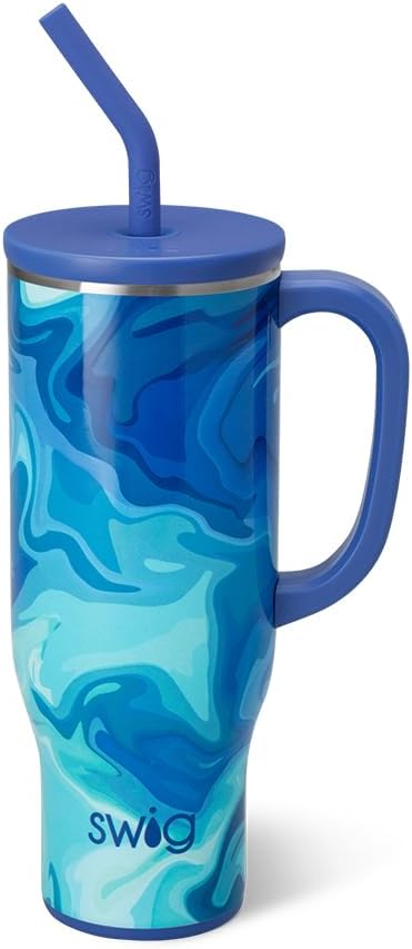 Swig Life 30oz Mega Mug, 30oz Tumbler with Handle and Straw, Large Insulated Tumblers, Cup Holder Friendly Travel Mug, Stainless Steel 30 oz Tumbler, Reusable Insulated Water Bottle (Blue Lagoon)