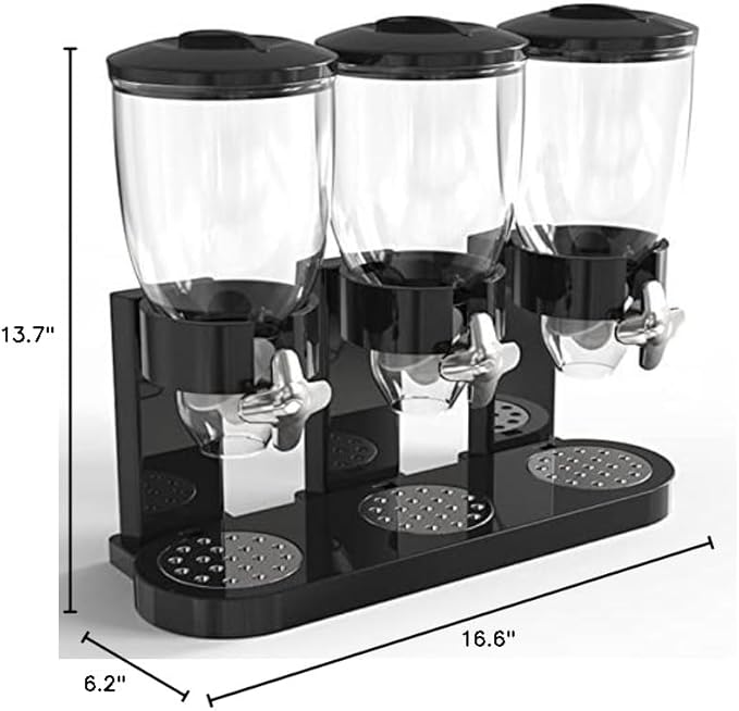 Triple Food Dispenser - Easy To Use Dry Food Dispenser Perfect As A Candy, Nuts, Rice, Granola, Cereal Dispenser & More - Dispensing 1 Ounce Per Twist And Preserving Freshness For Fun, Easy Serving.