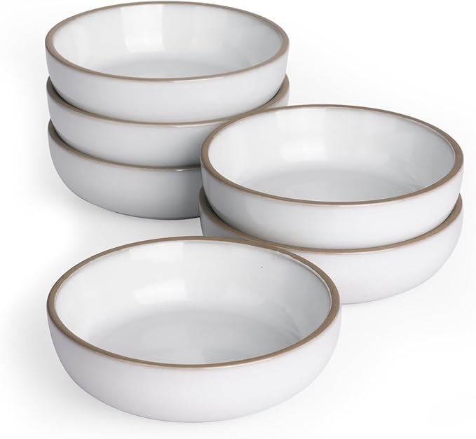 famiware Nature Ceramic Soy Sauce Dish, Dipping Bowls Set of 6, 3 oz Dipping Sauce Bowls/Dishes/Cups/Plates, Small Serving Bowls for Side Dishes, Condiments, Sushi, Appetizer, Dessert, Snowy White