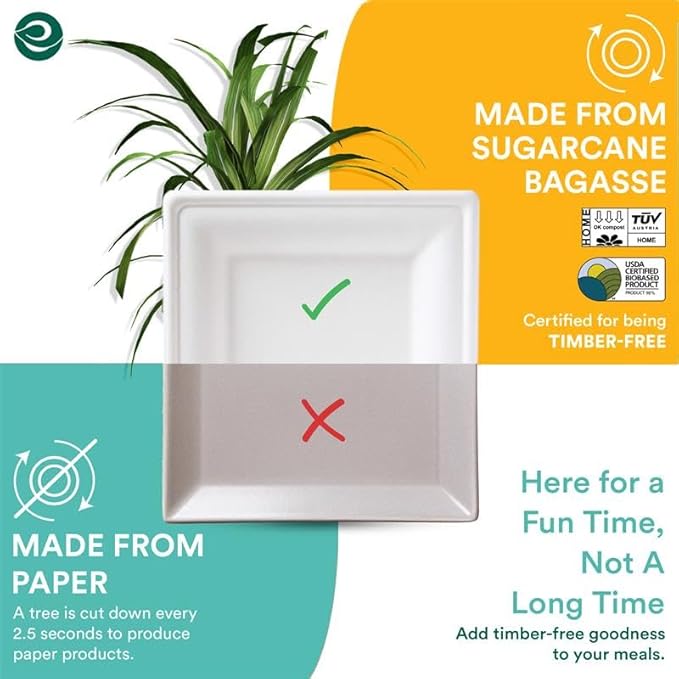 ECO SOUL Compostable Paper Plates 8 Inch (100 Count) Heavy Duty Disposable Dessert Plates, Eco-Friendly Sugarcane Bagasse Small Plates For Appetizer- White