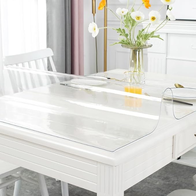 Warmstar Clear Table Cover Protector 34 x 96 Inch,1.5mm Thick Plastic Table Cover Rectangle,PVC Clear Table Protector,Desk Protector Mat for Kitchen, Dresser, Writing Desk，Dining Room Table