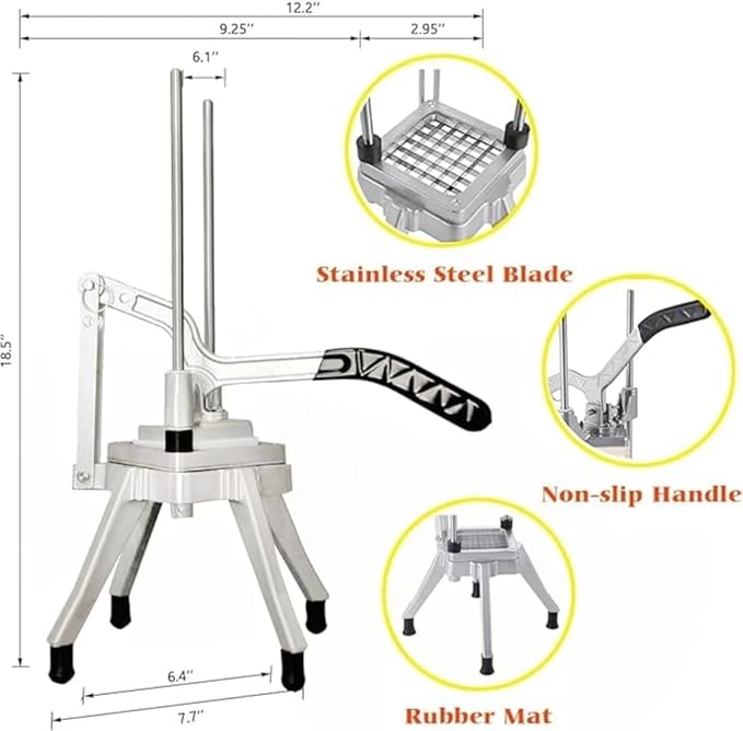 Commercial Vegetable Fruit Chopper, Professional Potato Slicer, Manual Veggie Chopper Cutter Machine, French Fry Cutter Kitchen,Stainless Steel Blades with 3 Replacement (1/4"+3/8"+1/2" Blades)