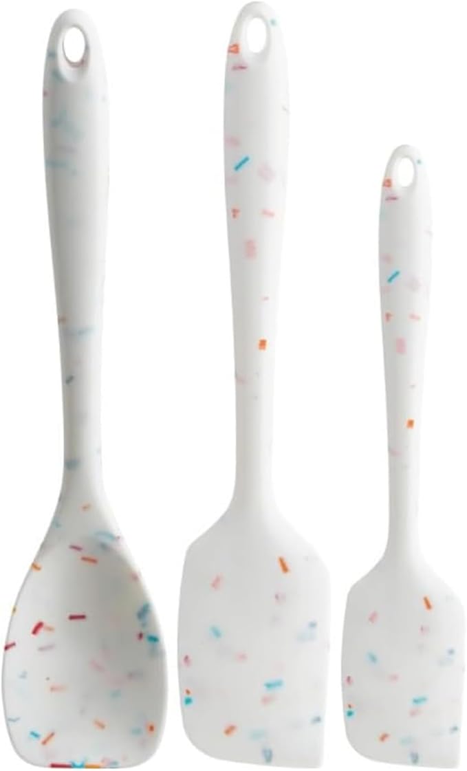 Trudeau Confetti Silicone Utensil Set – 11" Spatula, 11" Spoonula & 8" Small – Reinforced hybrid flexible silicone, BPA-free, heat resistant to 428°F, ergonomic & dishwasher safe.