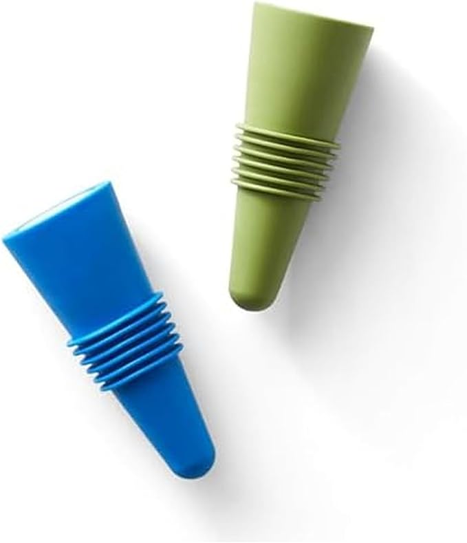Rabbit Wine and Beverage Bottle Stoppers with Grip Top (Blue, Set of 2)