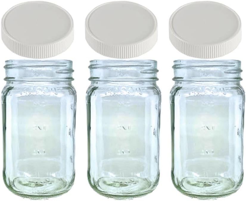 JARMING COLLECTIONS 16oz Glass Mason Jars with BPA-Free Plastic Lids – Regular Mouth Pint Mason Drinking and Storage Jars for Kitchen, Pantry, Canning, and Food Storage
