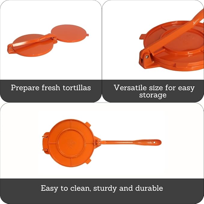 IMUSA USA Aluminum Tortilla Press 8-Inch, Orange