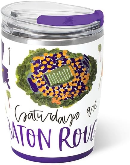 Swig Life 12oz Insulated Tumbler, Travel Coffee Tumbler with Lid, Cup Holder Friendly Travel Coffee Mug, Stainless Steel, 12 oz Reusable Insulated Coffee Mug (Saturdays in Baton Rouge)