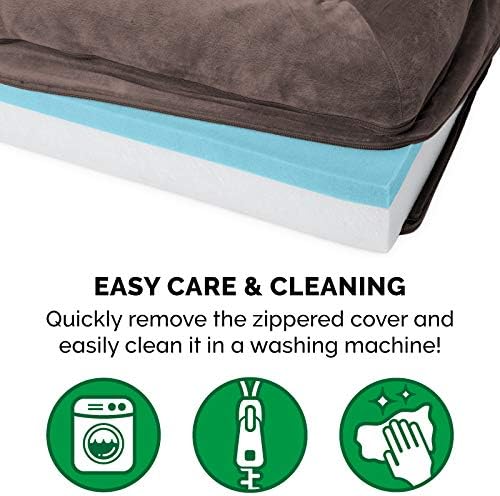 Furhaven Cooling Gel Dog Bed for Large Dogs w/ Removable Bolsters & Washable Cover, For Dogs Up to 95 lbs - Faux Fur & Velvet Sofa - Driftwood Brown, Jumbo/XL