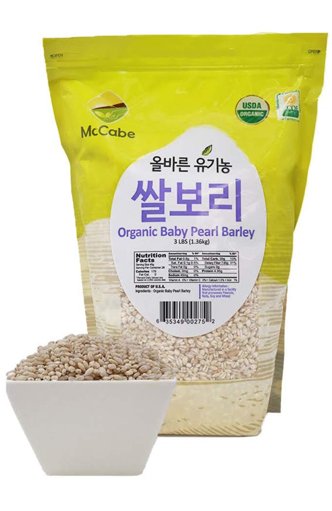 McCabe Organic Baby Pearled Barley - Pearl Barley Grain | USDA and CCOF Certified | Product of USA | 3 lbs (48 Oz)