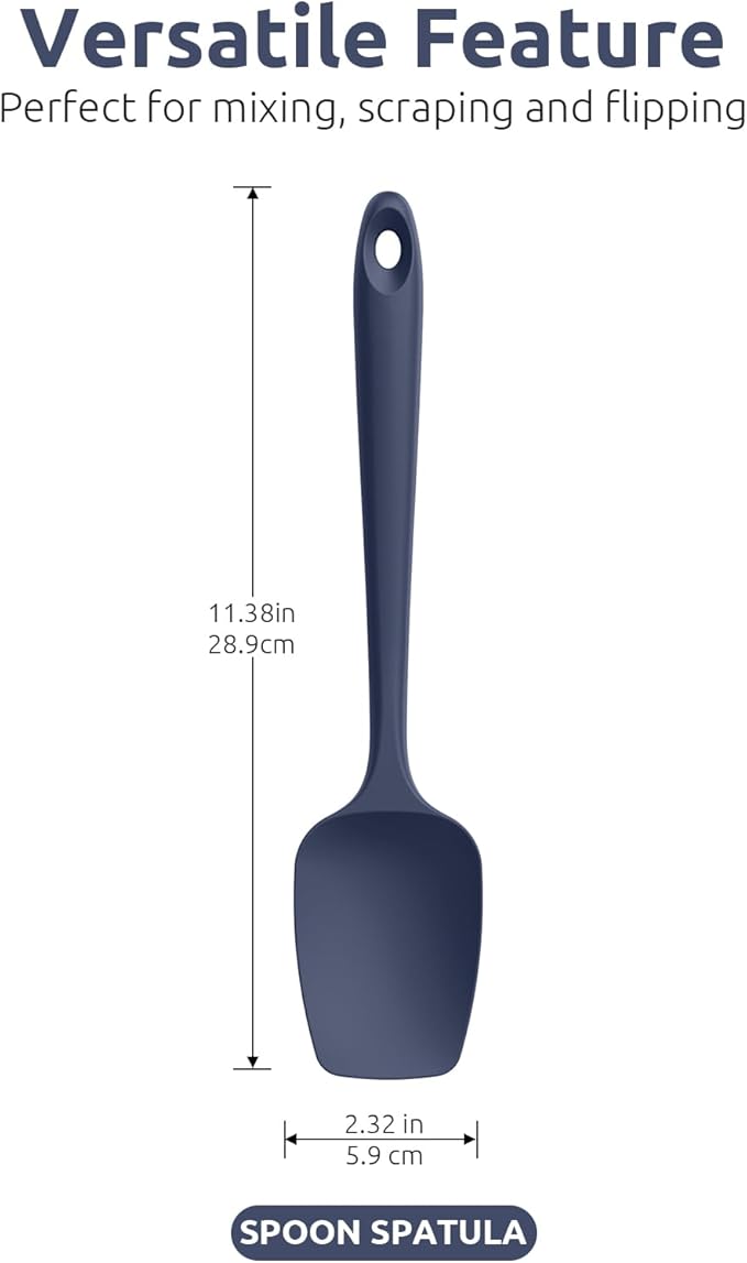 U-Taste Silicone Spoon Spatula Set, 600ºF High Heat Resistant Food Grade Flexible Rubber Scraper, Cooking Mixing Baking Kitchen Utensils Set of 3 (Midnight Blue)