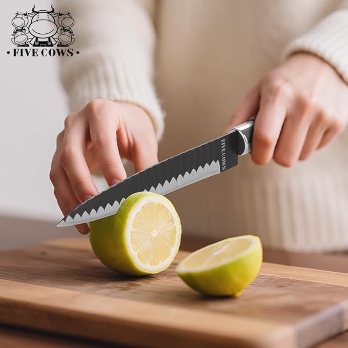 7-Piece Ultra Sharp Chef Knife Set - Premium German High Carbon Stainless Steel, Ergonomic Wood Pattern Handle, Professional Kitchen Knives with Gift Box (Brown 7 Piece)