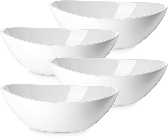 DOWAN 9.25" Serving Bowls, Large Oval Serving Dishes for Wedding and Dinner Parties, 35 Oz for Salad, Side Dishes, Pasta, Oval Shape, Microwave & Dishwasher Safe, Set of 4, Soft White