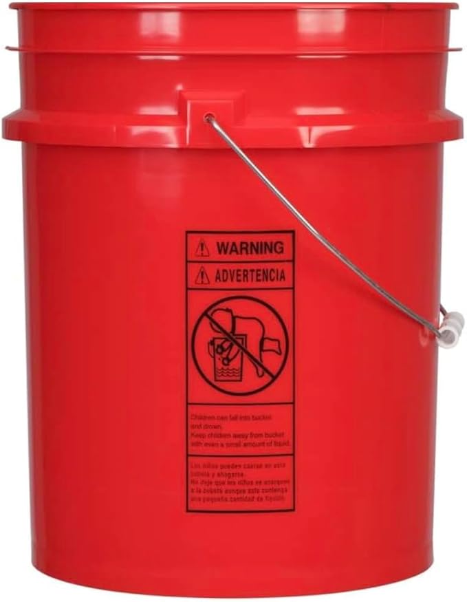House Naturals 5 Gallon Premium HPDE Plastic Bucket - Made in USA Food Grade Storage Container, BPA Free All Purpose Pail (1, Red)