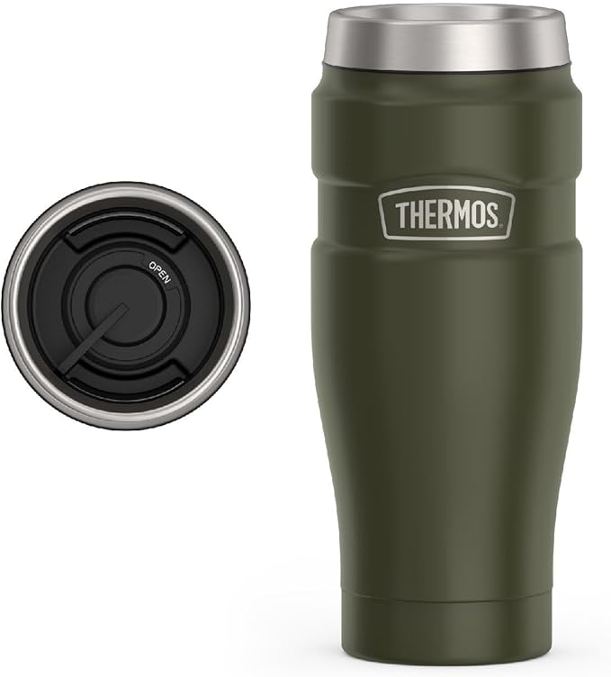 THERMOS Stainless King Vacuum-Insulated Stainless Steel Tumbler - 16oz, Army Green - Insulated Coffee Tumbler for Hot & Cold Drinks - Leak-Proof & Sweat-Proof for Commuting & Traveling