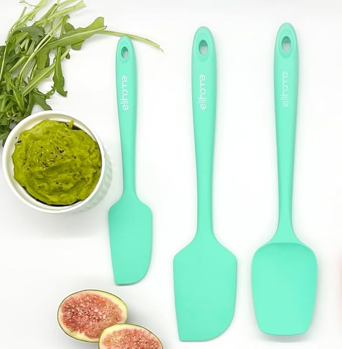 Elihome Chef Series 3 Piece Silicone Spatula Set - 600°F Heat Resistant Non Stick Rubber Kitchen Scraper Spatulas for Cooking, Baking, and Mixing – BPA Free and LFGB Certified Silicone, Green Color