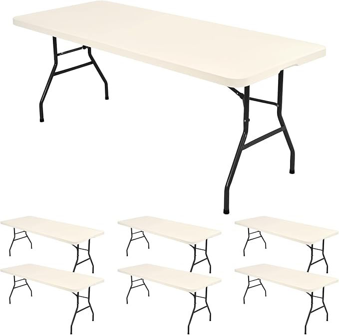 6 Pack Stretch Fabric Table Top Cap Cover, fits 6' Tables, Spandex Table Covers Washable Elastic Rectangle Tablecloth Protector for Indoor Outdoor Party Picnic Wedding, Ivory, 30" W x 72" L