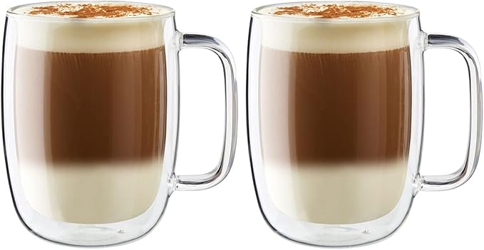 ZWILLING Sorrent 39500-114 Sorrento Double Wall Glass Latte Mug, 15.9 fl oz (450 ml), Set of 2, Tumbler, Insulated, Heat Retention, Microwave Safe